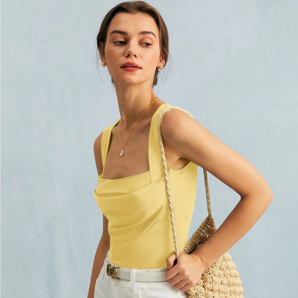 RIHOAS Yellow Square Neck Ruched Tank Top - Picture 3 of 4